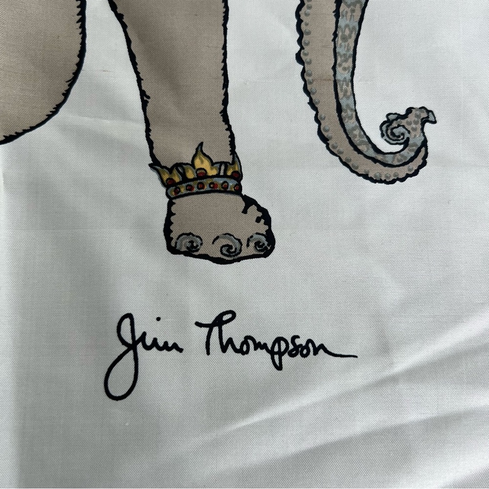 JIM THOMPSON Vintage Elephant  pocket Square SILK napkin scarf hanky 16" - Picture 2 of 6